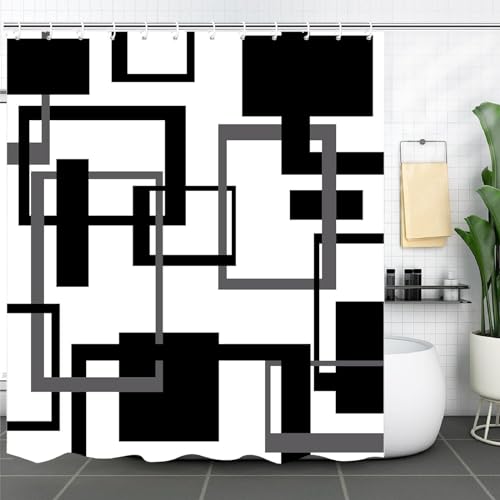 Brevoscht Geometrischer Schwarz und Weiß Duschvorhang Grau Modern Minimalistisch Wasserdicht Duschvorhang mit Haken für Badezimmer Dekor 183 x 183 cm Brevoscht Geometrischer Schwarz und Weiß Duschvorhang Grau Modern Minimalistisch Wasserdicht Duschvorhang mit Haken für Badezimmer Dekor 183 x 183 cm von Brevoscht