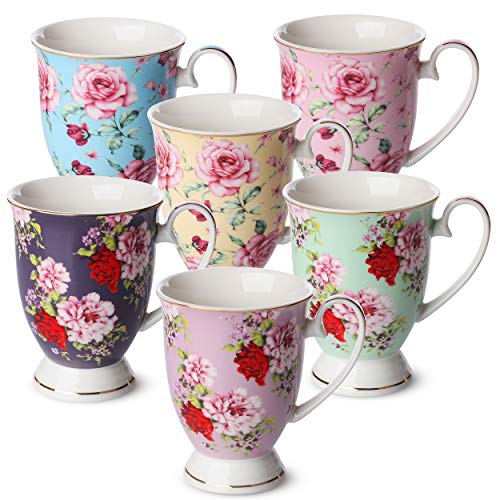 BTaT,Kaffeetassen, 12 Unzen, 6 Stück, Blumen, Porzellan, Knochenporzellan, Teetasse, Kaffeetassen, Kaffeebecher, Set, große Kaffeetassen, Becher für Kaffee, Teetassen , Mutter Tagesgeschenk von Brew To A Tea