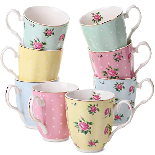 BTaT- Royal Kaffeebecher, 340 ml, 8 Stück, Blumen-Tassen, Porzellan-Knochenporzellan, Teetasse, Kaffeetassen, Kaffeebecher-Set, große Kaffeetassen, Kaffeetassen Set, Tassen für Kaffee, Teetassen von Brew To A Tea