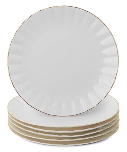 BTaT Speiseteller aus Porzellan mit Goldrand, 26,7 cm, 6 Stück, weiß, klassisch, Jakobsmuschelform, spülmaschinenfest von Brew To A Tea