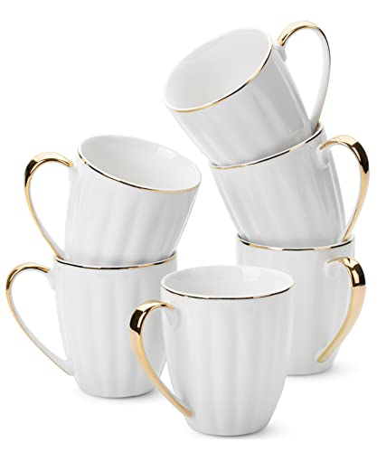 BTaT- Weiße Kaffeetassen, 6er-Set, 340 ml, weißes Porzellan mit Goldrand, Kaffeetassen-Set, heiße Schokolade, Keramikbecher, große Tassen für Kaffee, heiße Kakaobecher, Kaffeebecher amic set von Brew To A Tea