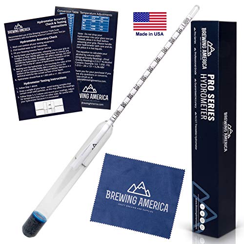 Amerikanisches Präzisions-Hydrometer-Alkohol-Volumen-ABV-Tester – genaue endgültige Schwerkraftprüfung, fertiges Bier – leicht zu lesendes Pro-Serie-Finishing, NIST rückverfolgbar (einzeln) Brewing von Brewing America