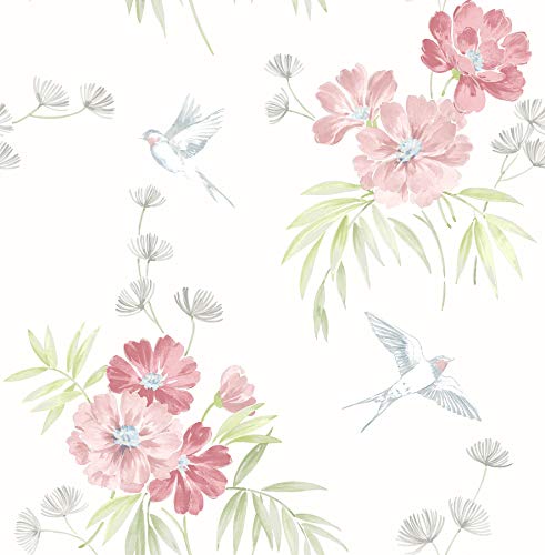 Brewster UW25889 Deja Peach Floral Wallpaper Tapete, Rose von Brewster