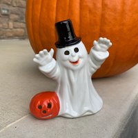 Vintage Halloween Geist, Feiern Von Silvestri, Geist Mit Kürbis Jack O Laterne Teelicht Kerzenhalter Figur von BriaCharlotte