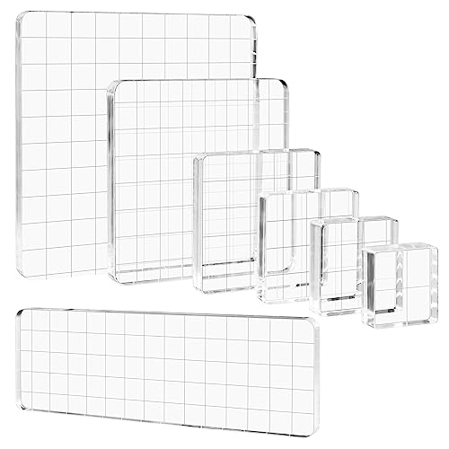 Briartw 7-teiliges Acryl-Stempelblock-Set mit Rasterlinien für Scrapbooking, Basteln, Kartenherstellung, transparentes Acryl-Stempelblock-Set mit Rasterlinien, verschiedene Größen, Dicke 8 mm von Briartw