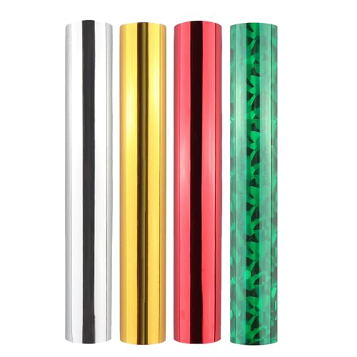Briartw Glimmer 4 Rollen Aluminiumfolie zum Basteln, verschiedene wärmeaktivierte Feiertagsrollen für Heißfolien-System/Aluminiumfolien-Stift, 5,9 x 16,1 m, Aluminium-Transferfolie von Briartw