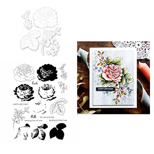 Briartw Stanzschablonen-Set aus Metall mit Blumen-Motiv "Happy Birthday", Smile Sending Love Leaves und transparenter Gummi-Stempel-Set, DIY, Scrapbooking, Prägung, Basteln, Karte, Album, Schablonen von Briartw