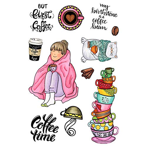 Ein Mädchen mit Kaffee Katze Kaffeetassen-Stanzschablonen und Stempel-Sets für die Kartenherstellung im Winter, warmer Kaffee, Metall-Stanzschablonen passend zu transparenten Gummistempeln von Briartw