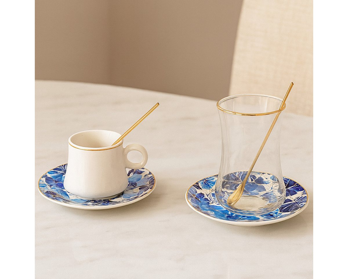 Bricard Teeglas - Espresso Set 24 teilig Blau Gold inkl. Untertasse und Löffel Bricard Teeglas - Espresso Set 24 teilig Blau Gold inkl. Untertasse und Löffel von Bricard