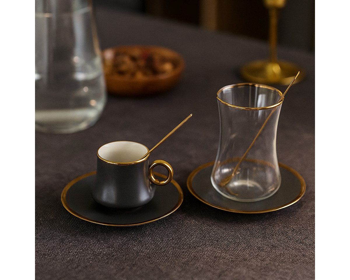 Bricard Teeglas - Espresso Set 24 teilig Grau Gold inkl. Untertasse und Löffel Bricard Teeglas - Espresso Set 24 teilig Grau Gold inkl. Untertasse und Löffel von Bricard