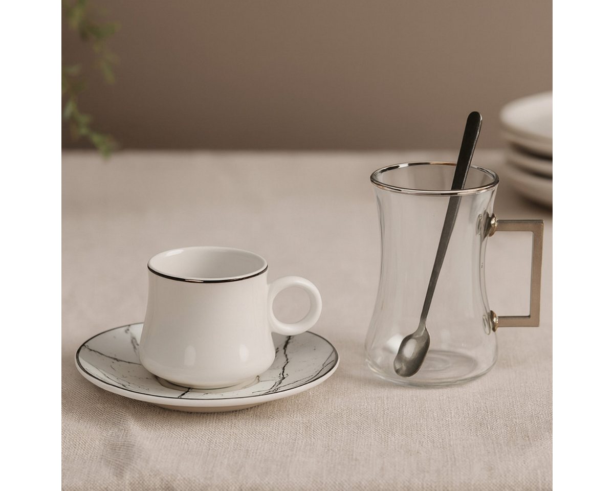 Bricard Teeglas -Espresso Set 24 teilig Weiß Silber inkl. Löffel und Untertasse Bricard Teeglas -Espresso Set 24 teilig Weiß Silber inkl. Löffel und Untertasse von Bricard