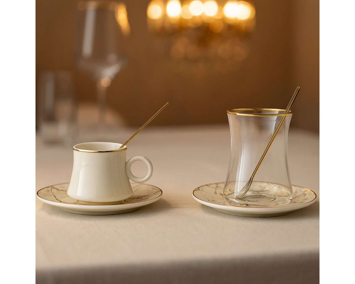 Bricard Teeglas - Espresso Set 24 teilig inkl. Untertasse und Löffel Weiß Gold Bricard Teeglas - Espresso Set 24 teilig inkl. Untertasse und Löffel Weiß Gold von Bricard