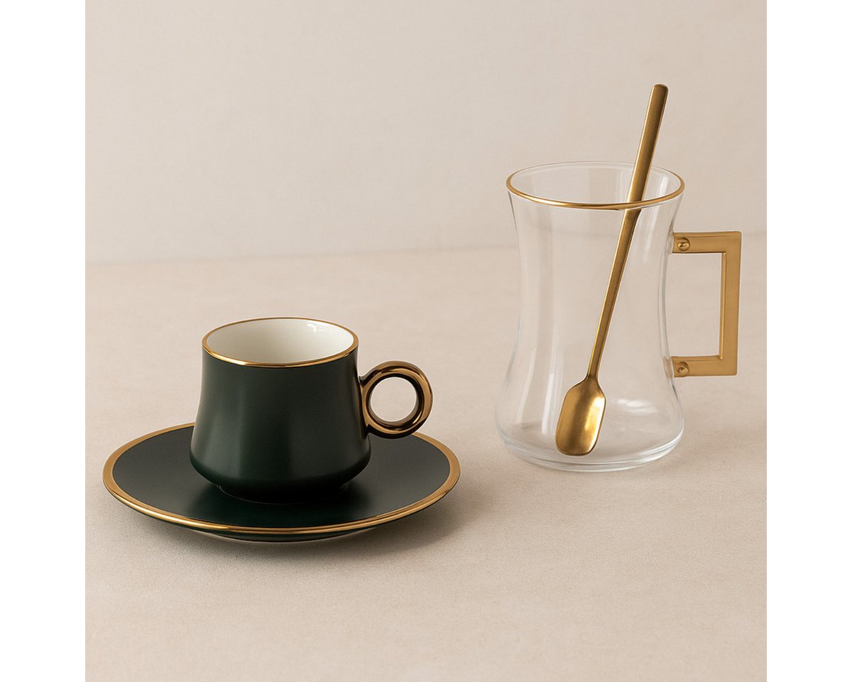 Bricard Teeglas -Espresso Set 24teilig Grau-Gold inkl. Löffel und Untertasse Bricard Teeglas -Espresso Set 24teilig Grau-Gold inkl. Löffel und Untertasse von Bricard