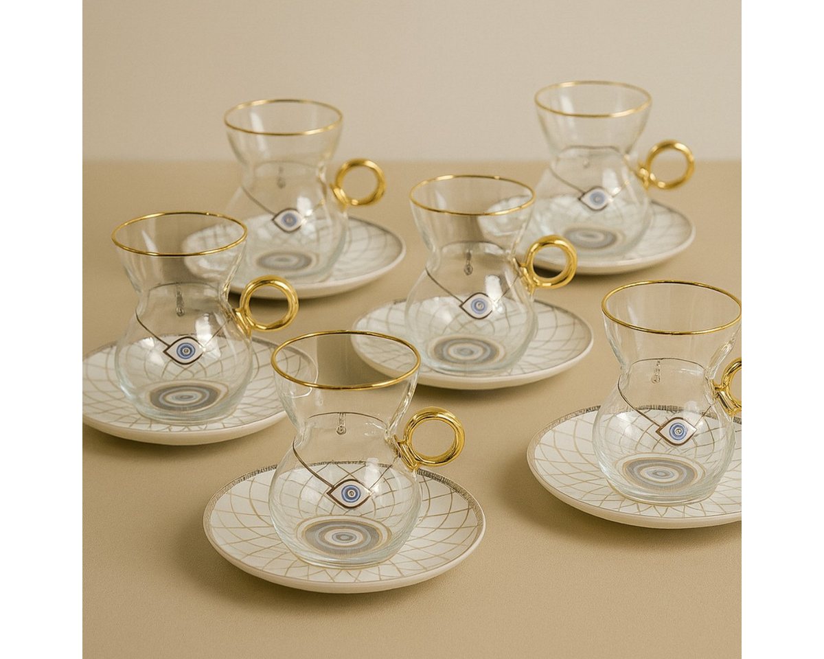 Bricard Teeglas Nazar Boncuk Set mit Keramik-Untersetzern 18-teilig Weiß, 6 Personen Bricard Teeglas Nazar Boncuk Set mit Keramik-Untersetzern 18-teilig Weiß, 6 Personen von Bricard