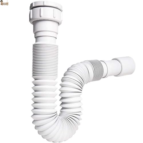 BricoLoco.com Siphon Ablaufschlauch flexibel und ausziehbar Universal 1-1/4" oder 1-1/2" und Auslass 32 oder 40 mm für Waschbecken, Bidet, Bad oder Küche Ablaufschlauch weiß (1) von BricoLoco.com