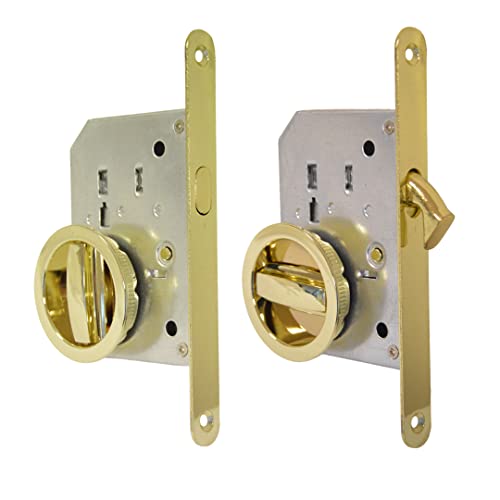 BricoShopping® Set Griffe für Innentür aus Holz mit versenkbarem Schiebe-Set mit Einbauschloss Schlüsselhaken und runder Blindklappe Golddüse (Rund C/Schloss, Gold) von BricoShopping