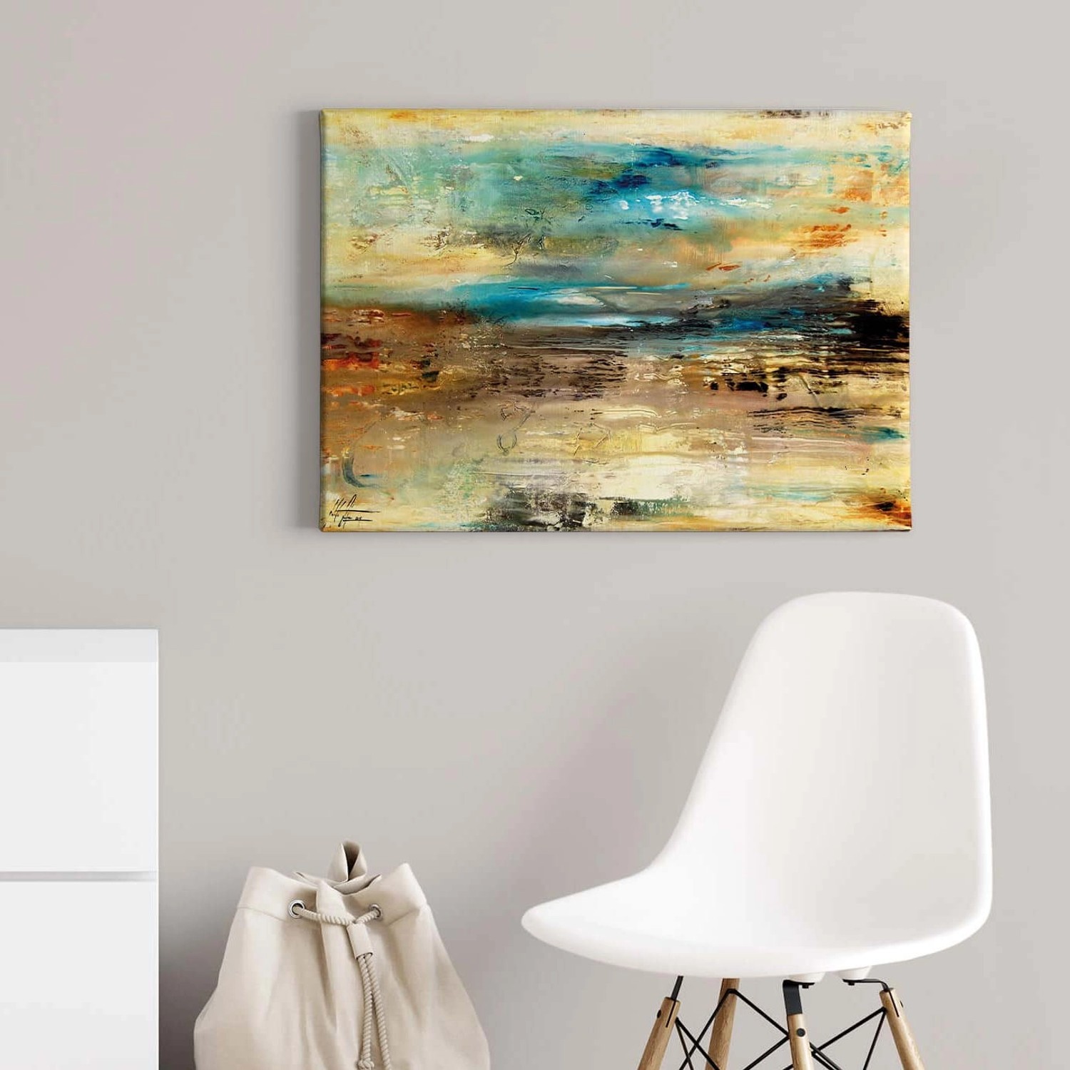Bricoflor Abstrakte Malerei Auf Leinwand Kunst Wandbild In Ölgemälde Optik In Türkis Und Braun Moderne Kunst Leinwandbild Für Schlafzimmer Und Büro von Bricoflor