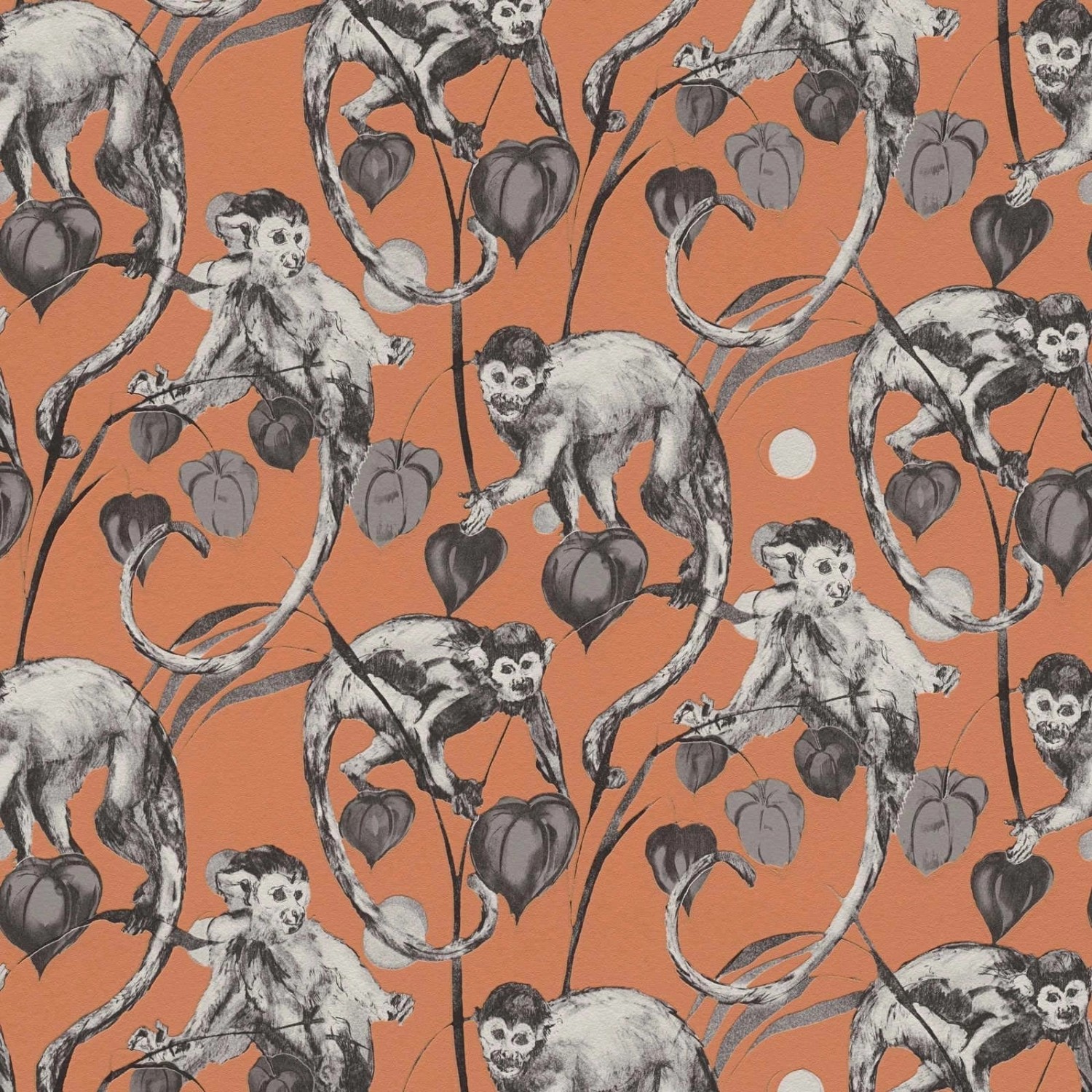 Bricoflor Affen Tapete Orange Grau Tropische Vliestapete mit Affe und Palmen in Dschungel Vlies Affentapete in Terracotta für Schlaf und Wohnzimmer von Bricoflor