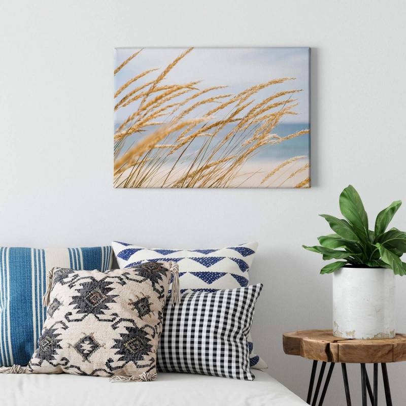 Bricoflor Badezimmer Bild Mit Dünengras Schlafzimmer Wandbild Mit Strand Und Dünnen Leinwandbild Im Maritimen Stil In Hellblau Und Beige von Bricoflor