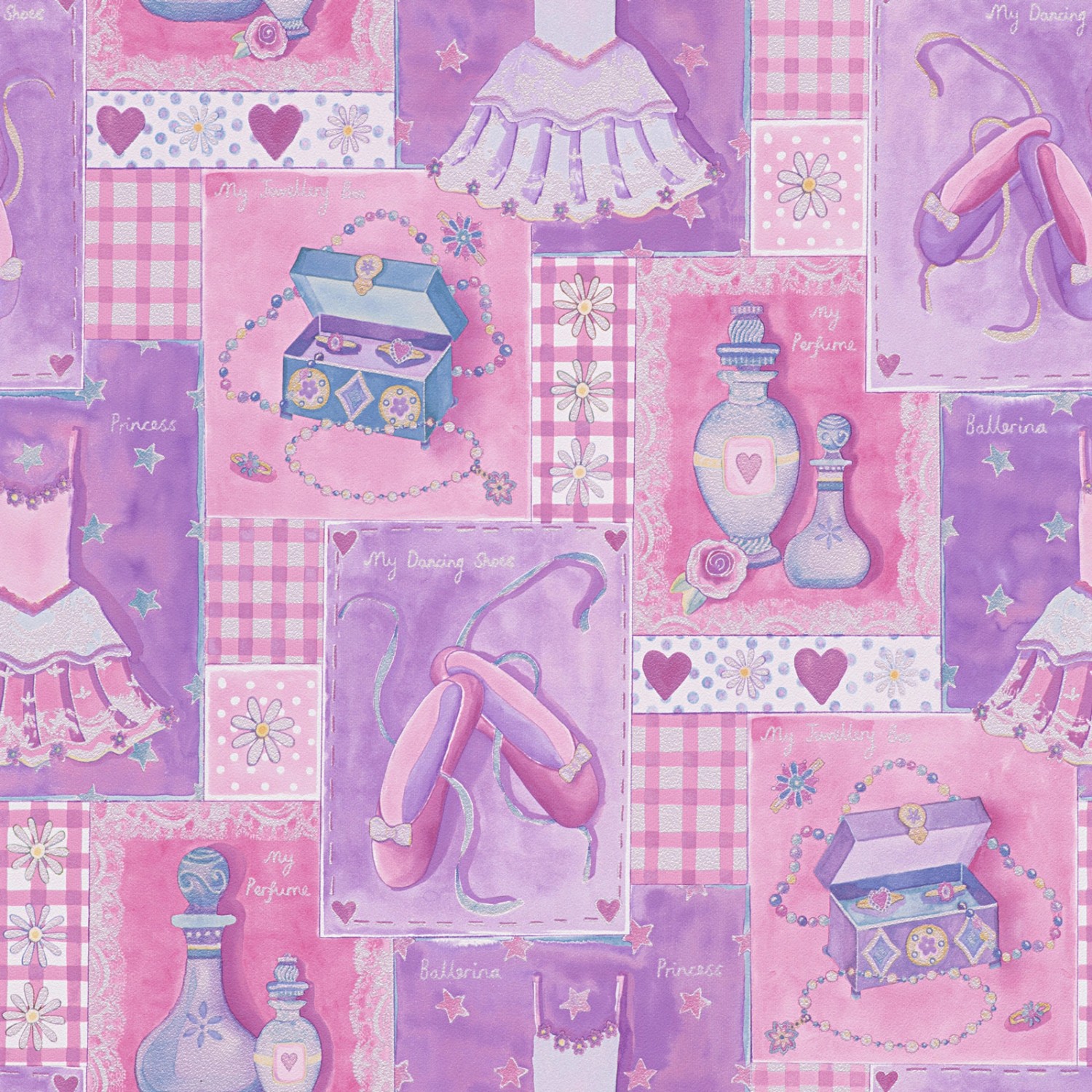 Bricoflor Ballerina Tapete in Pink Rosa Lila Mädchenzimmer Tapete mit Herzchen Bunt Papiertapete für Kinderzimmer und Babyzimmer von Bricoflor