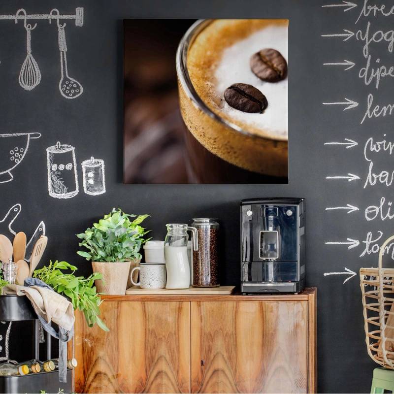 Bricoflor Barista Leinwand Bild Mit Kaffeetasse Küchenbild Mit Kaffee Motiv In Braun Und Weiß Wand Deko Leinwandbild Quadratisch Ideal Für Cafés von Bricoflor