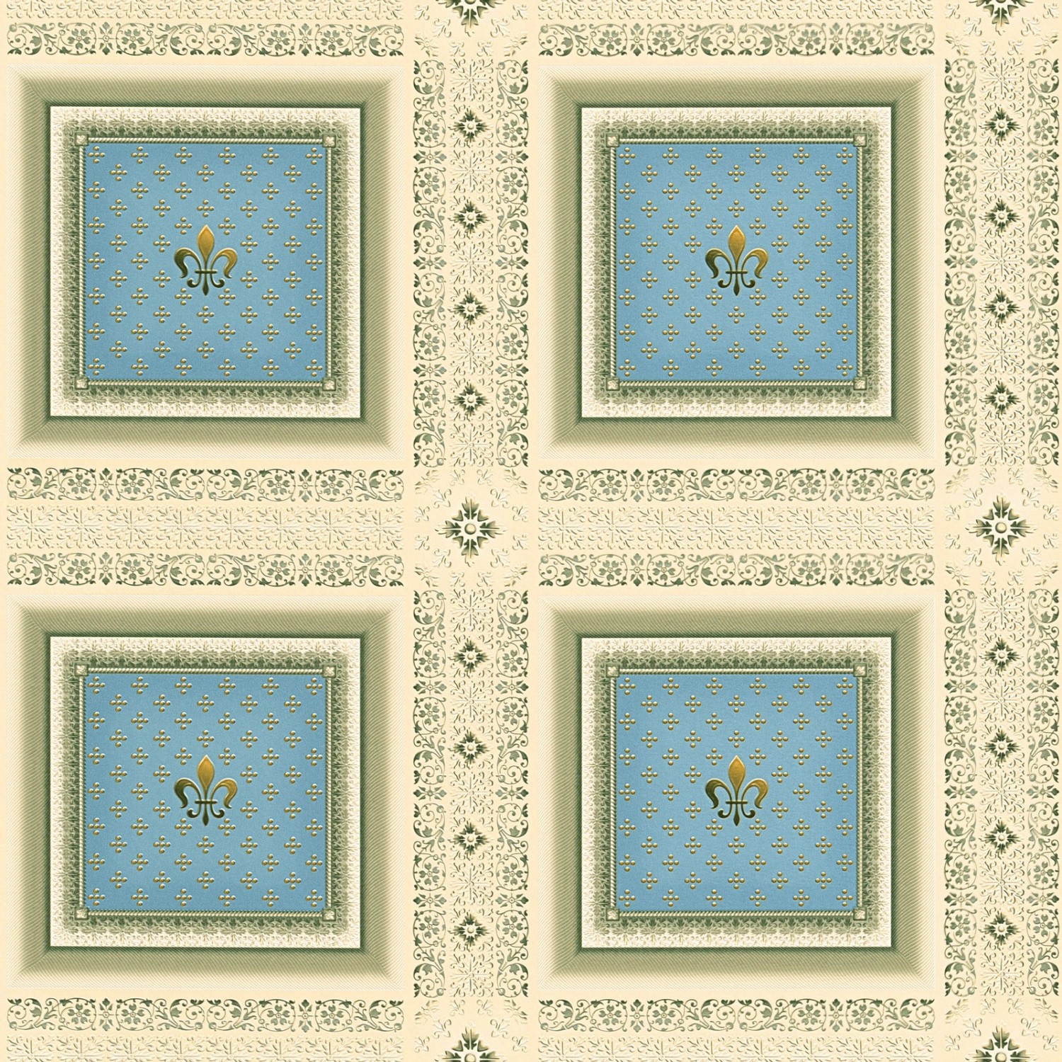 Bricoflor Barock Tapete ausgefallen Ornament Vliestapete mit Französische Lilie Grau Blau Gold Vlies Barocktapete mit Vinyl in Kachel Optik von Bricoflor