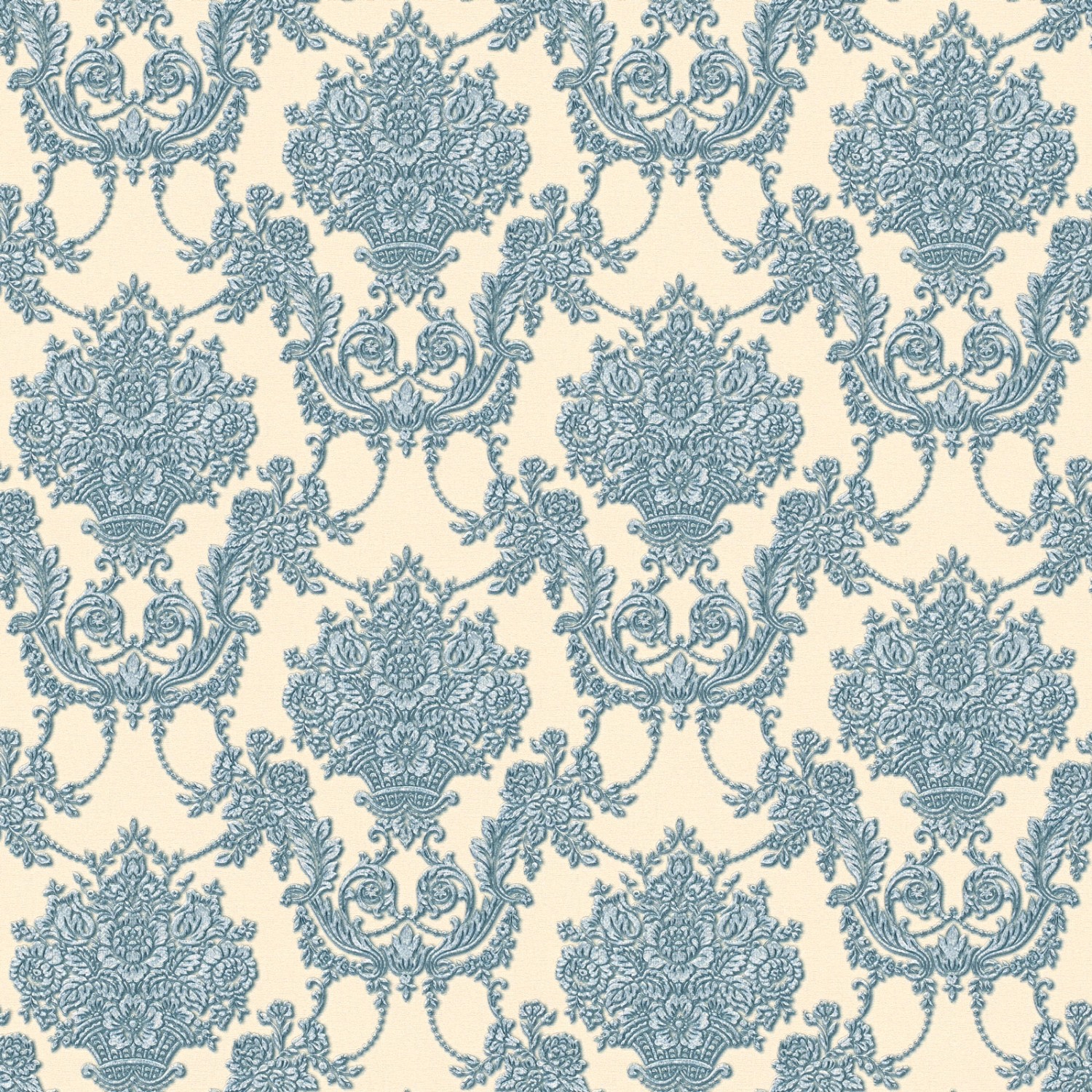 Bricoflor Barock Tapete für Wohnzimmer Elegant Neobarock Vliestapete mit Ornament in Creme Blau Französische Wandtapete mit Muster aus Vinyl von Bricoflor