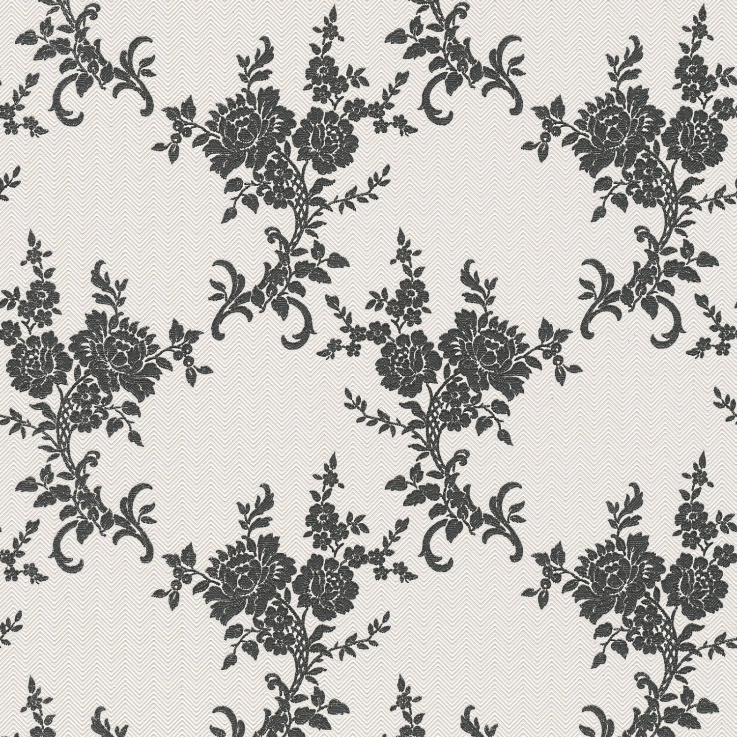 Bricoflor Barock Tapete in Schwarz Weiß Florale Papiertapete mit Vinyl für Wohnzimmer Elegante Wandtapete mit Zickzack Muster und Blumen von Bricoflor