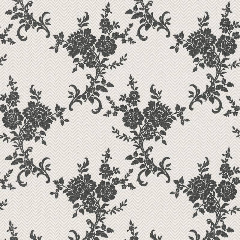 Bricoflor Barock Tapete in Schwarz Weiß Florale Papiertapete mit Vinyl für Wohnzimmer Elegante Wandtapete mit Zickzack Muster und Blumen von Bricoflor