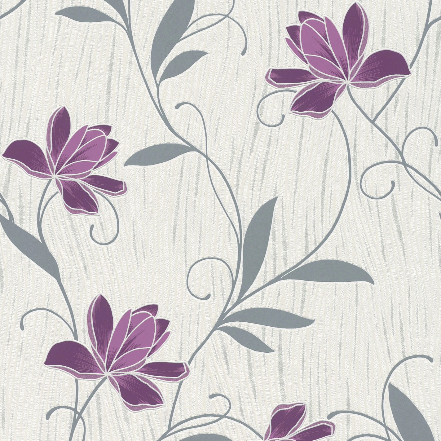 Bricoflor Blumen Papiertapete Weiß Grau Lila Moderne Papier Blumentapete mit Vinyl Florale Tapete mit Blumenranke für Wohnzimmer und Esszimmer von Bricoflor