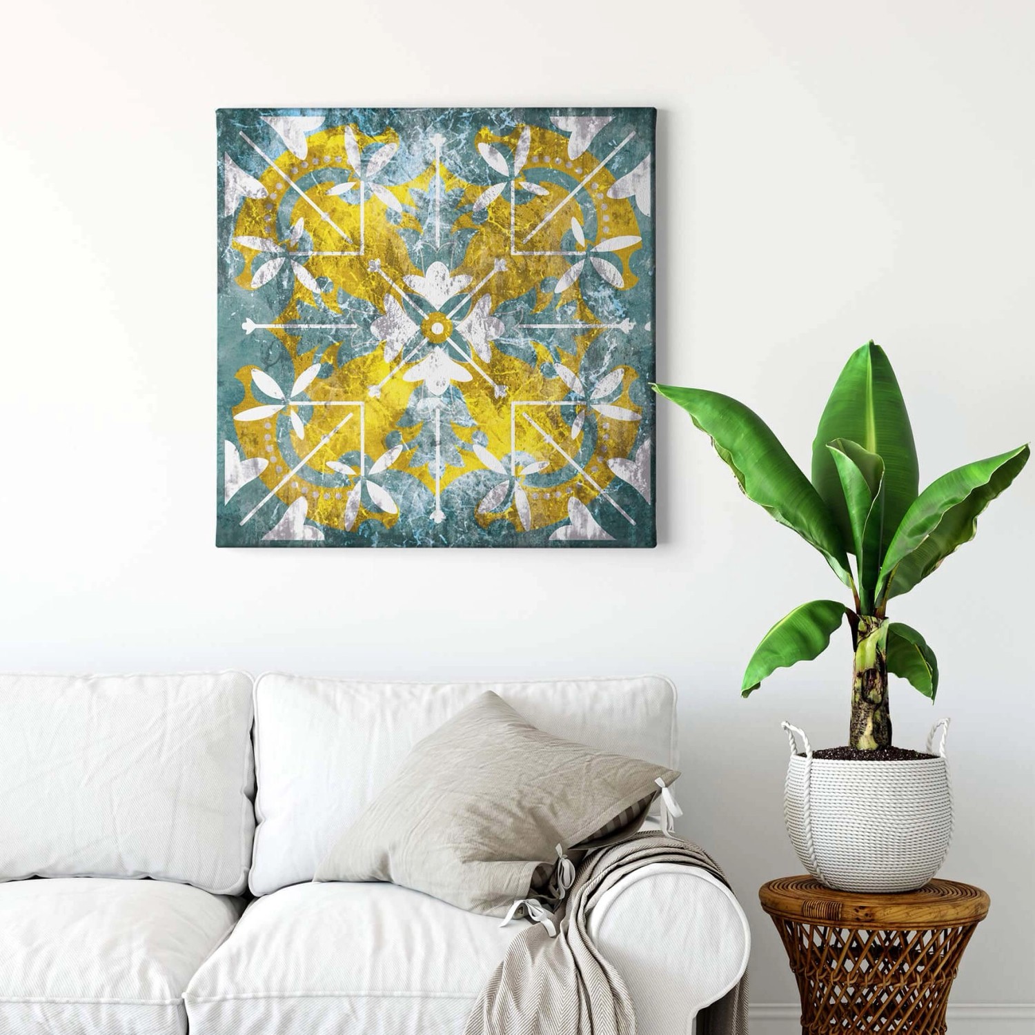 Bricoflor Boho Wandbild In Türkis Und Gelb Orientalisches Leinwand Bild Fliesen Optik Marokkanisches Leinwandbild Im Bohème Stil Für Küche von Bricoflor