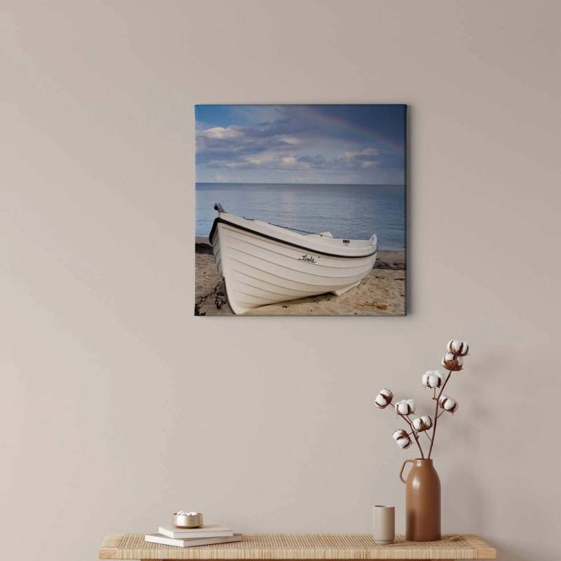 Bricoflor Boot Bild Auf Leinwand Maritimes Wandbild In Hellblau Und Beige Für Schlafzimmer Und Badezimmer Meer Leinwandbild Mit Strand Motiv von Bricoflor
