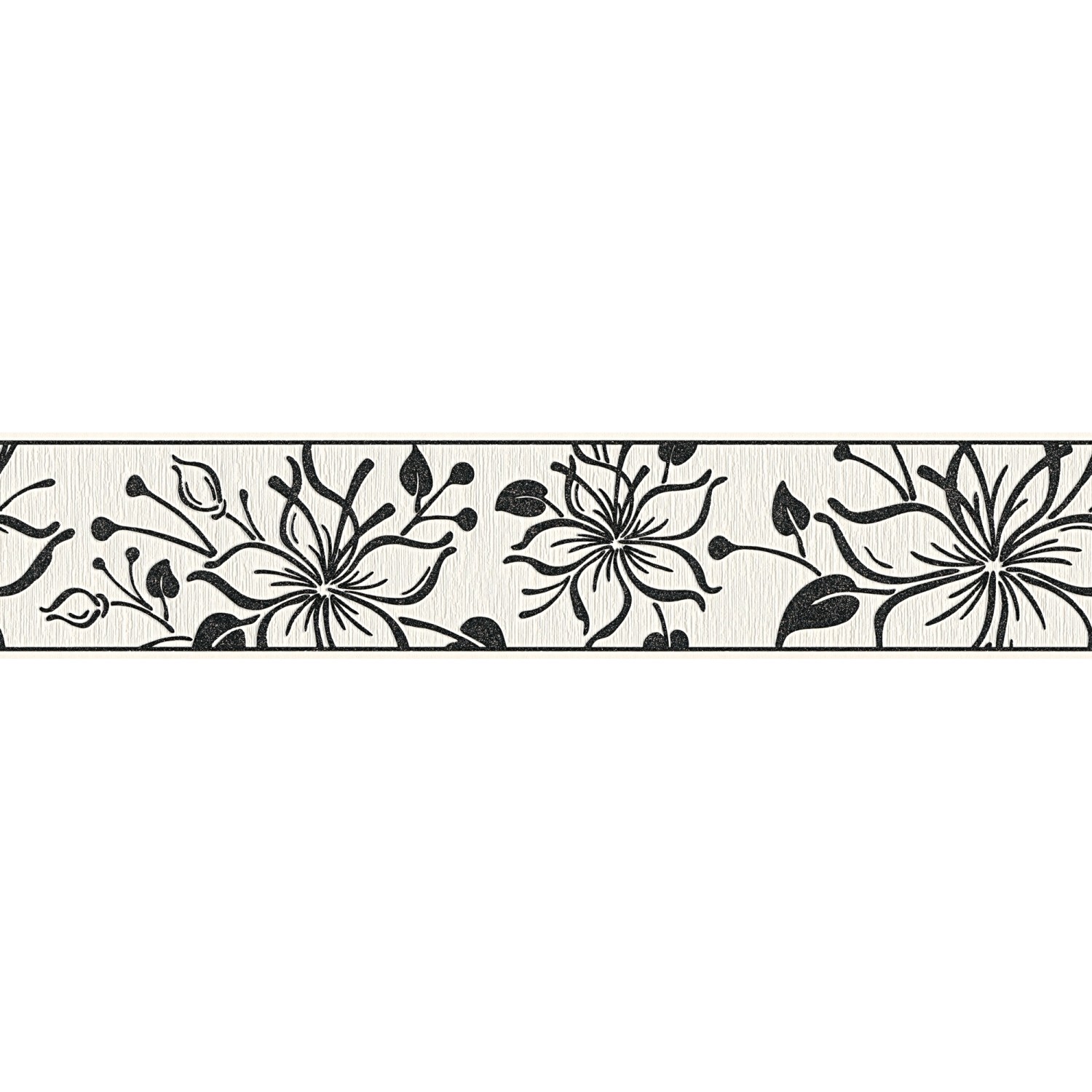 Bricoflor Bordüre in Schwarz Weiß Selbstklebende Tapetenbordüre Ideal für Küche und Wohnzimmer Moderne Vinyl Tapetenborte mit Blumen 30 von Bricoflor