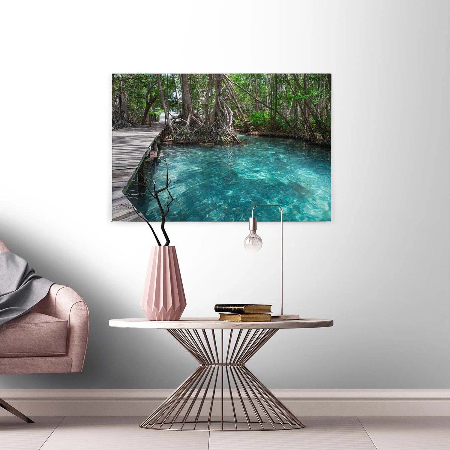 Bricoflor Canvas Leinwand Bild Urwald Und See Regenwald Bild In Türkis Und Grün Keilrahmen Bild Mit Dschungel Ideal Für Schlafzimmer Und Badezimmer von Bricoflor