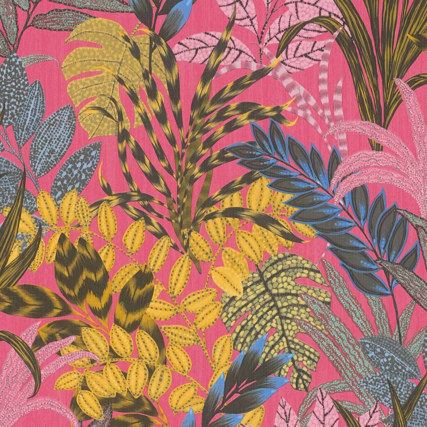 Bricoflor Dschungel Tapete Bunt Tropische Vliestapete in Pink Gelb Blau für Schlafzimmer und Wohnzimmer Palmenblätter Wandtapete mit Vinyl ausgefallen von Bricoflor