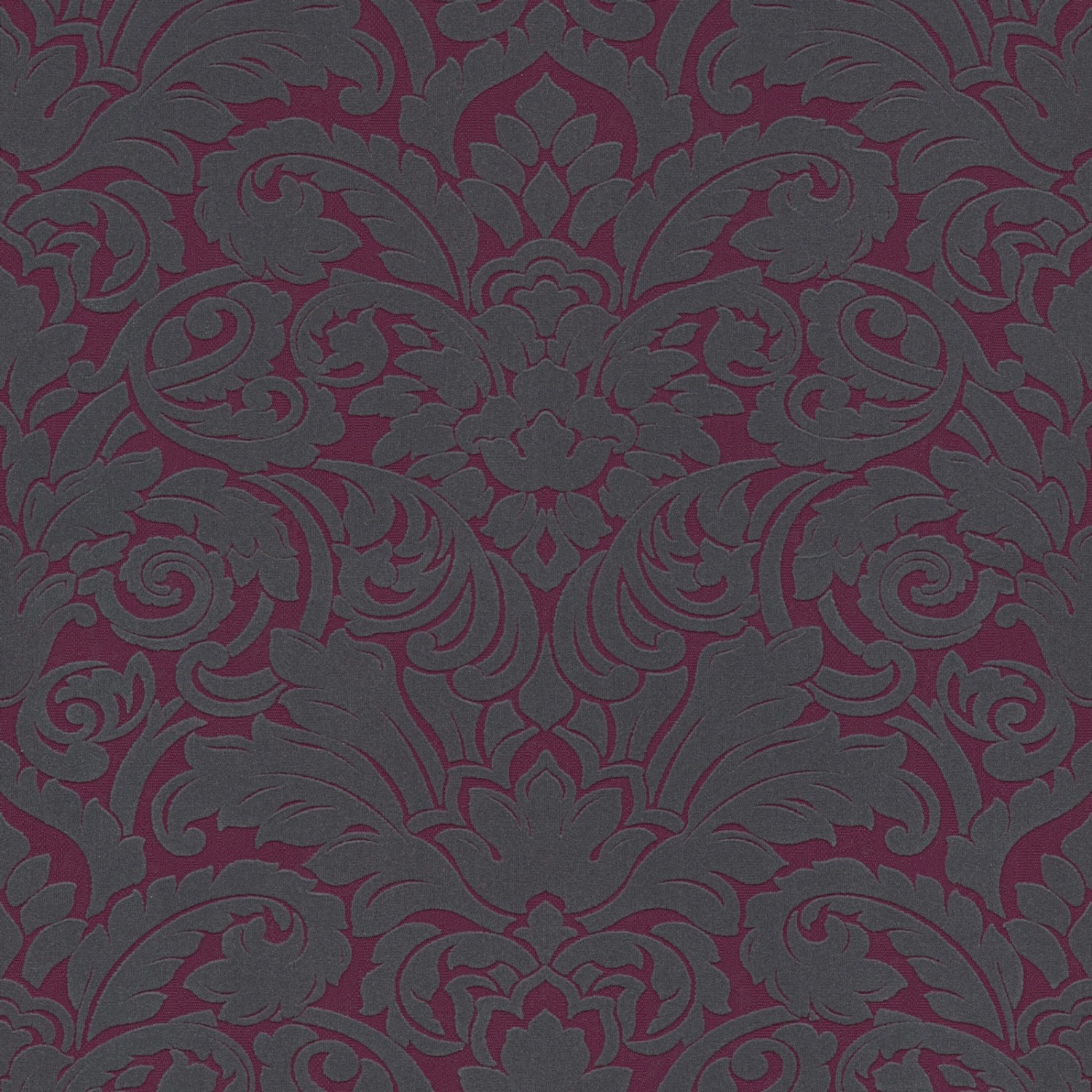 Bricoflor Dunkelrote Tapete mit Ornament Barock Vliestapete mit Bordeaux Muster aus Samt Neobarock Wandtapete mit Flock für Esszimmer und Schlafzimmer von Bricoflor