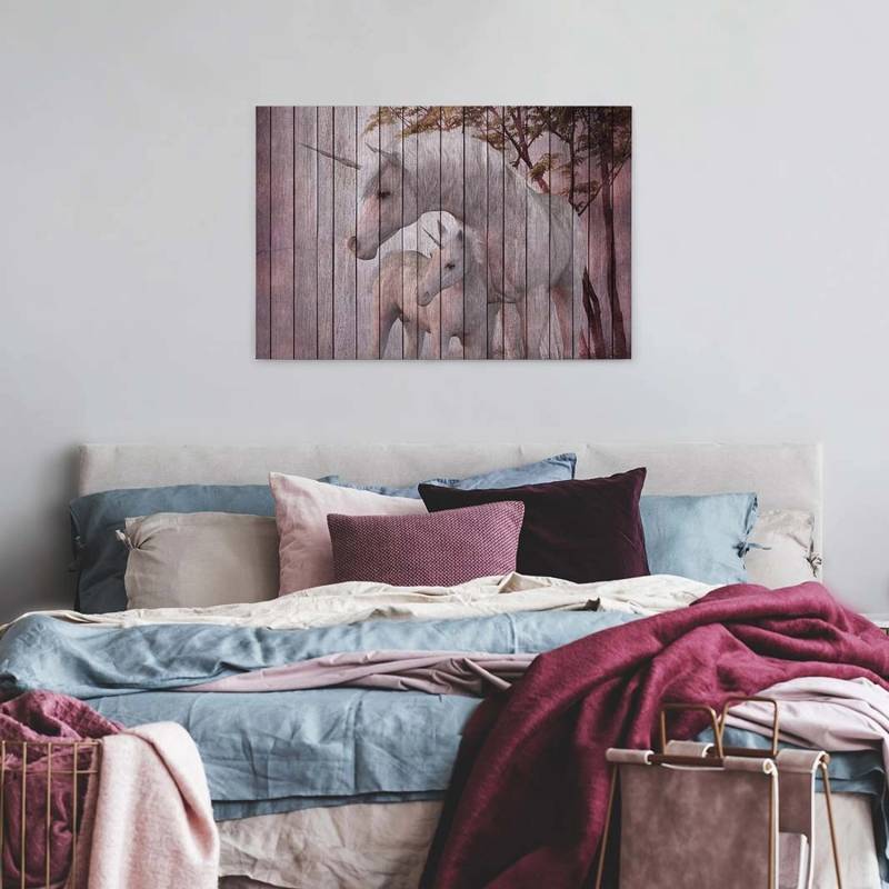 Bricoflor Einhorn Leinwandbild Für Kinderzimmer Und Schlafzimmer Einhorn Wandbild In Holz Optik Canvas Keilrahmenbild Im Querformat von Bricoflor