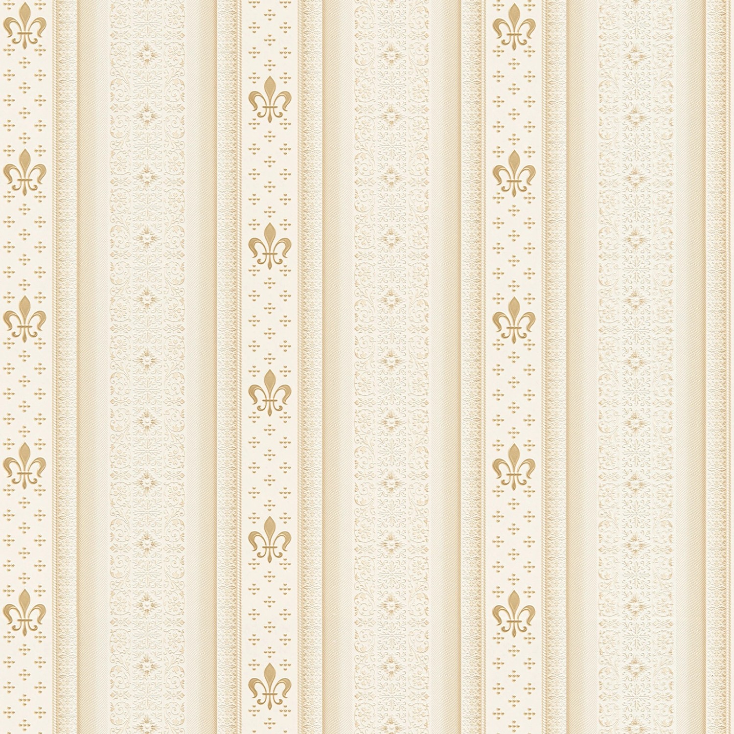 Bricoflor Elegante Streifentapete Creme Gold Schlafzimmer und Esszimmer Tapete mit Französische Lilie Gestreifte Vliestapete Opulent im Barock Stil von Bricoflor