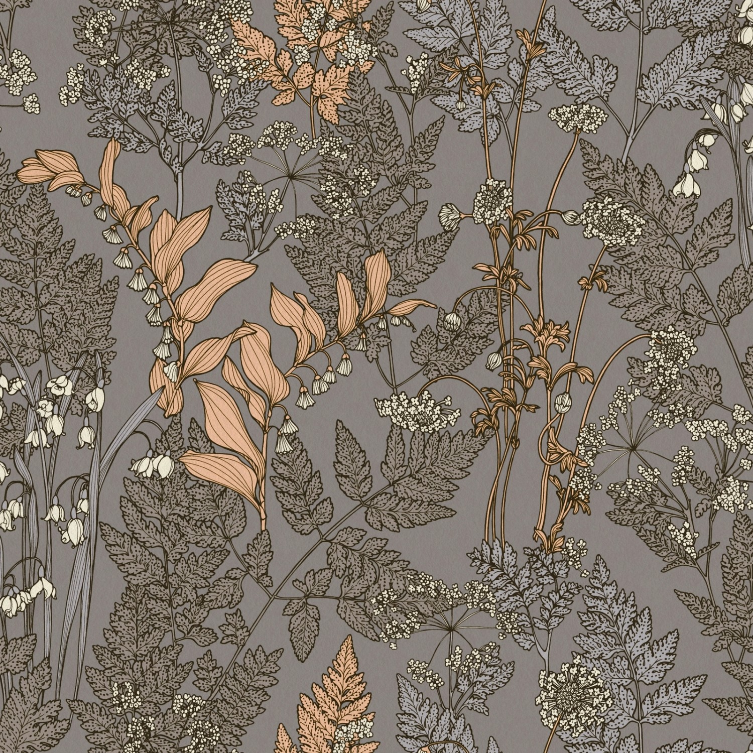 Bricoflor Elegante Tapete mit Blumen Schlafzimmer und Esszimmer Blumentapete in Grau Beige Moderne Vliestapete mit Blättern und Farn von Bricoflor