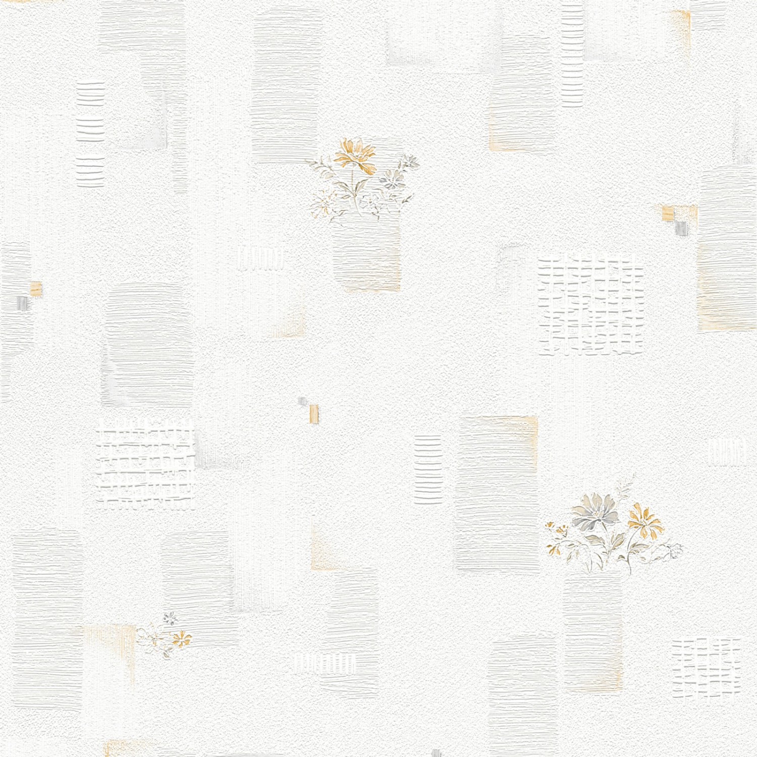 Bricoflor Florale Tapete Weiß Helle Papier Blumentapete Ideal für Esszimmer und Flur Papiertapete mit Blumen und Quadrat Muster Ideal für Diele von Bricoflor