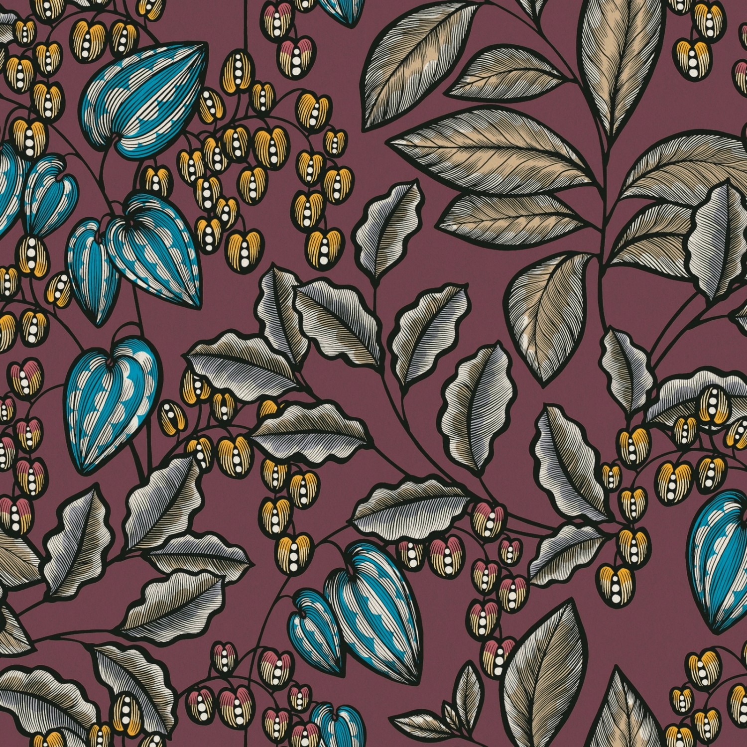 Bricoflor Florale Tapete mit Blättern Pflanzen Vliestapete im 20er Jahre Stil für Esszimmer und Schlafzimmer Moderne Blumentapete im Botanik Stil von Bricoflor