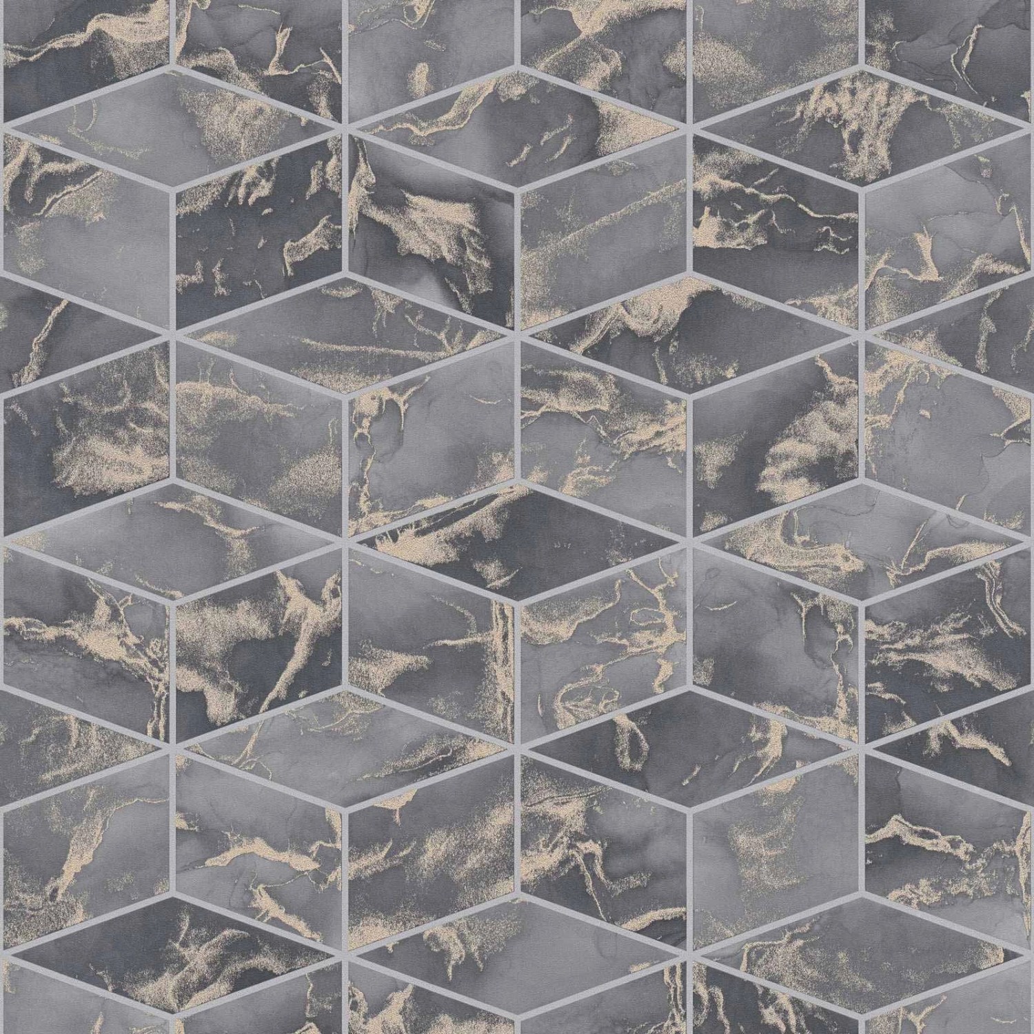 Bricoflor Geometrische Tapete Dunkelgrau Gold Mosaik Vliestapete mit Rauten Muster in Marmoroptik Vlies Mustertapete anthrazit für Küche von Bricoflor