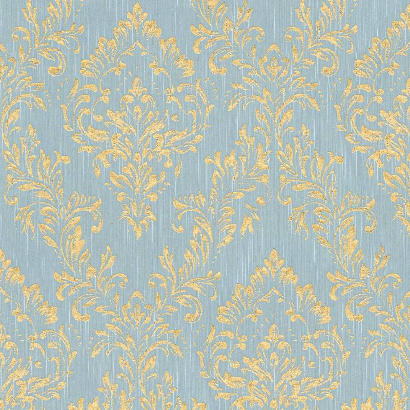 Bricoflor Glitzer Tapete Edel Textil Vliestapete mit Barock Muster in Hellblau Gold Metallic Textiltapete mit Ornament für Wohnzimmer und Schlafzimmer von Bricoflor