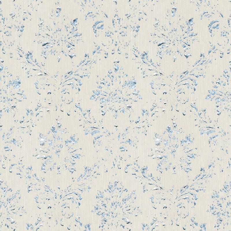 Bricoflor Glitzer Vliestapete Elegant Vlies Textiltapete mit Metallic Ornament in Weiß Blau Edle Barock Tapete mit Textil Muster für Schlafzimmer von Bricoflor