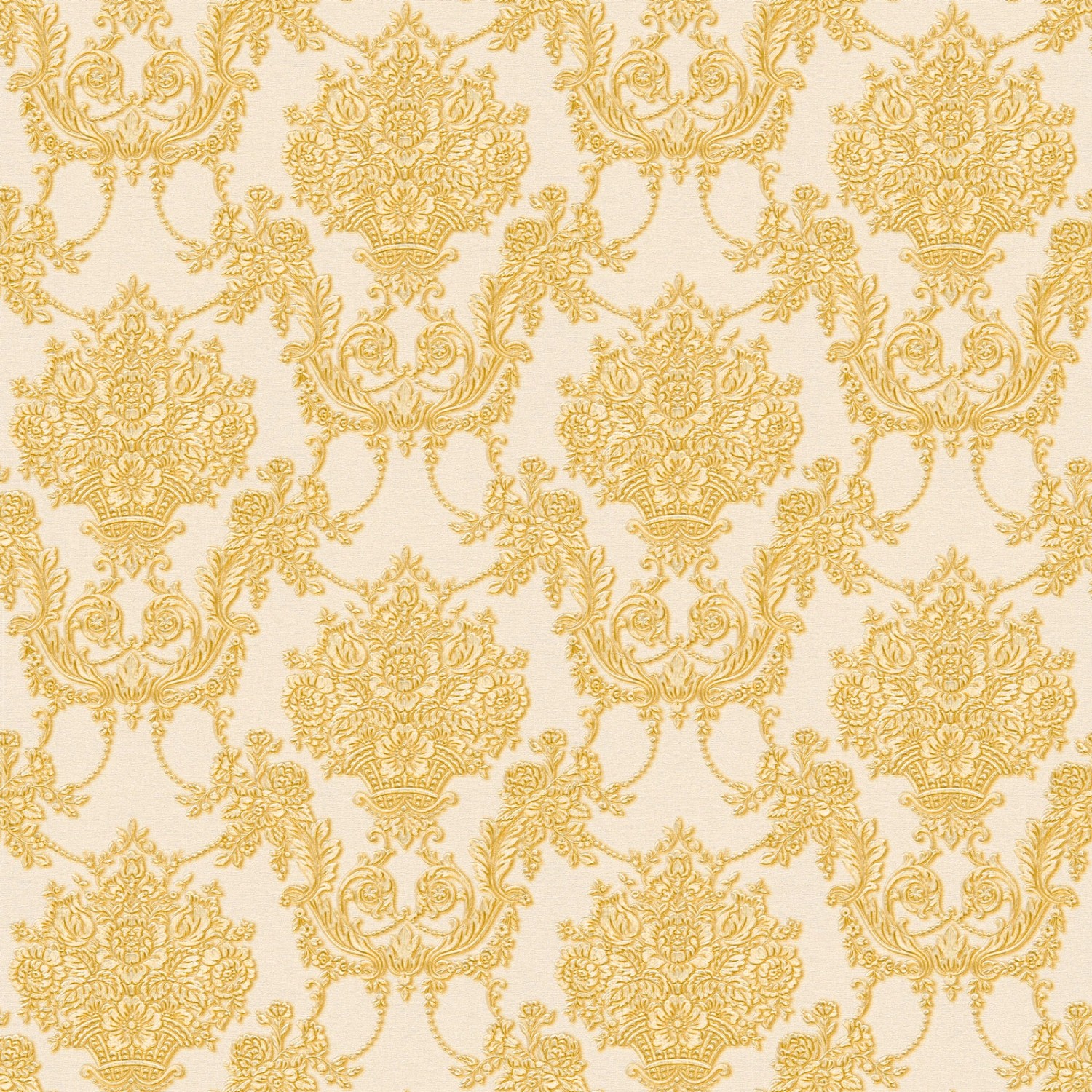 Bricoflor Goldene Tapete Elegant Schlafzimmer und Esszimmer Vliestapete mit Barock Muster aus Vinyl Vlies Barocktapete mit Ornament in Creme Gold von Bricoflor