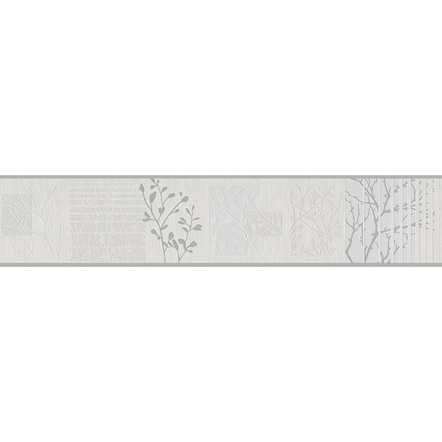 Bricoflor Hellgraue Tapeten Bordüre mit Baum Muster Moderne Tapetenborte für Schlafzimmer und Flur Graue Tapetenbordüre aus Papier und Vinyl 30 von Bricoflor