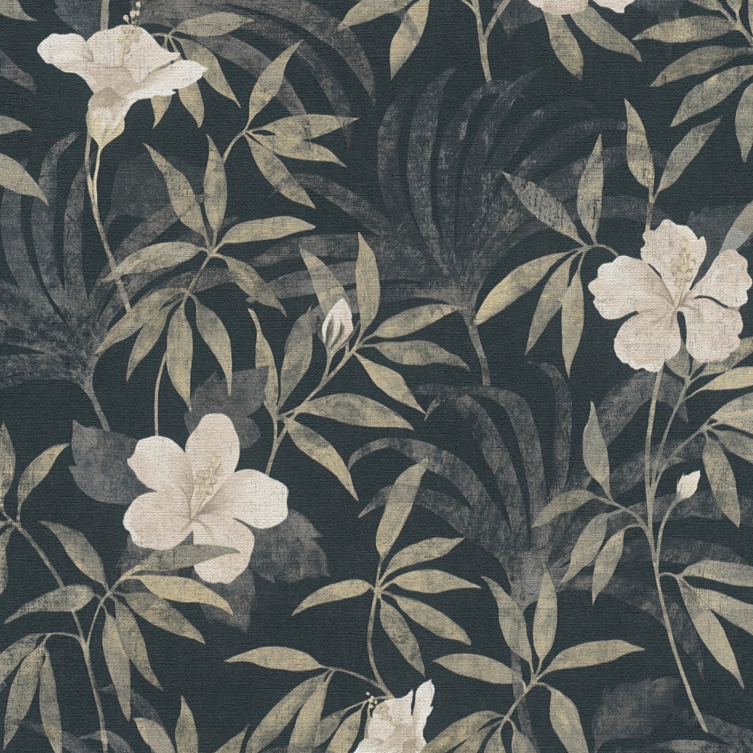 Bricoflor Hibiskus Tapete Schwarz Beige Weiß Dschungel Vliestapete mit Blumen für Wohnzimmer und Schlafzimmer Tropical Wandtapete aus Vlies und Vinyl von Bricoflor