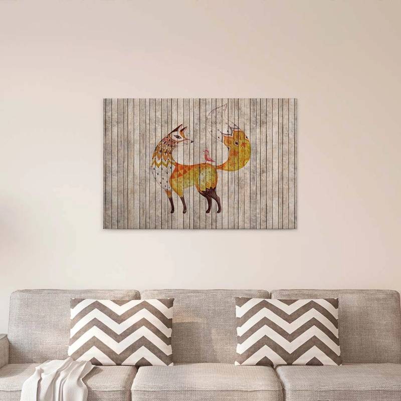 Bricoflor Holz Leinwand Bild Mit Fuchs Rustikales Wandbild Mit Fuchs Motiv Ideal Für Kinder Und Schlafzimmer Herbst Leinwandbild In Beige Und Orange von Bricoflor