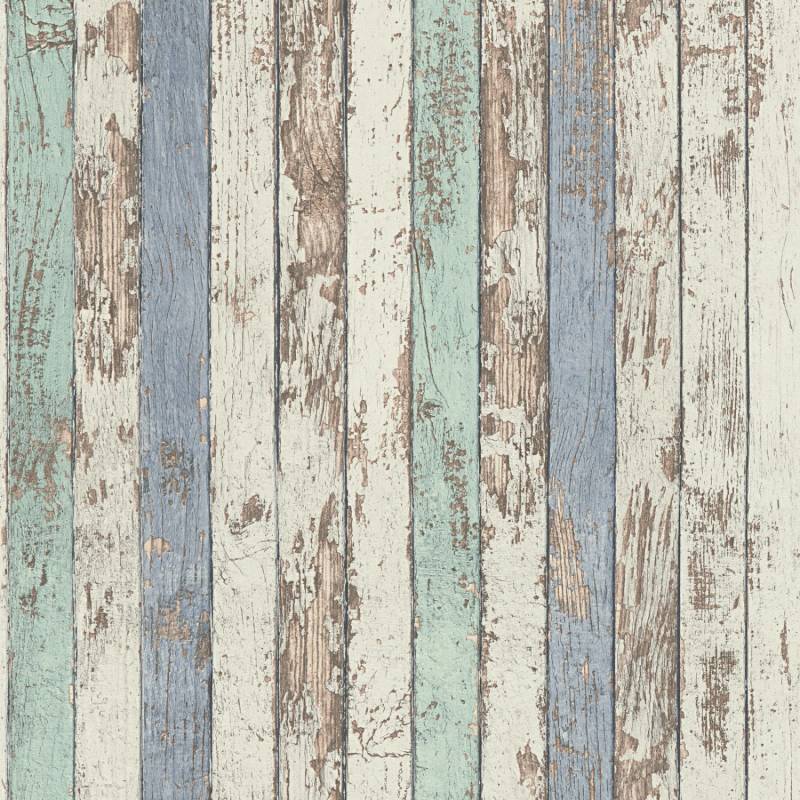 Bricoflor Holz Tapete Maritim Gestreift Shabby Chic Tapete in Weiß und Blau Vintage Vliestapete in Holzoptik für Schlafzimmer von Bricoflor