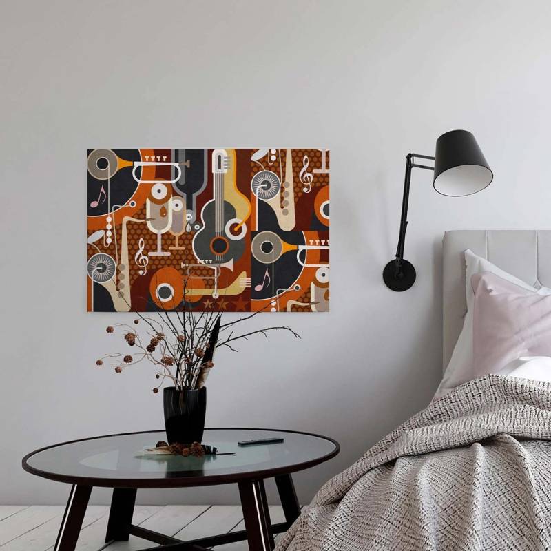 Bricoflor Jazz Bild Auf Leinwand In Orange Braun Retro Leinwand Bild Mit Musikinstrumenten Retro Wandbild Mit Musik Design Für Wohn Und Esszimmer von Bricoflor
